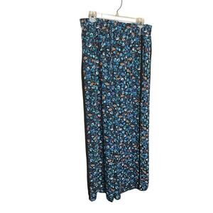 Printemps Women's Floral Side Line Wide Leg Pants Black/Multicolor Size L NWT